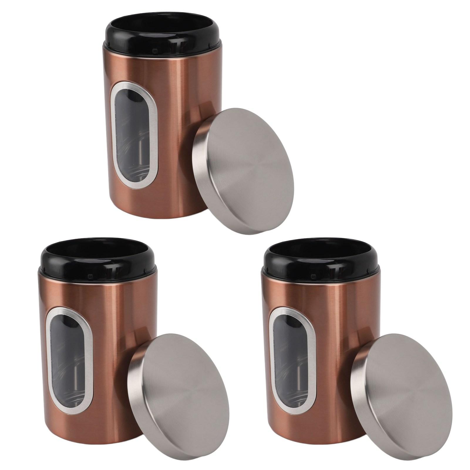 

3 шт. Контейнер из нержавеющей стали герметичный с прозрачным окном для кофе, кухни, смешанных злаков, продуктов