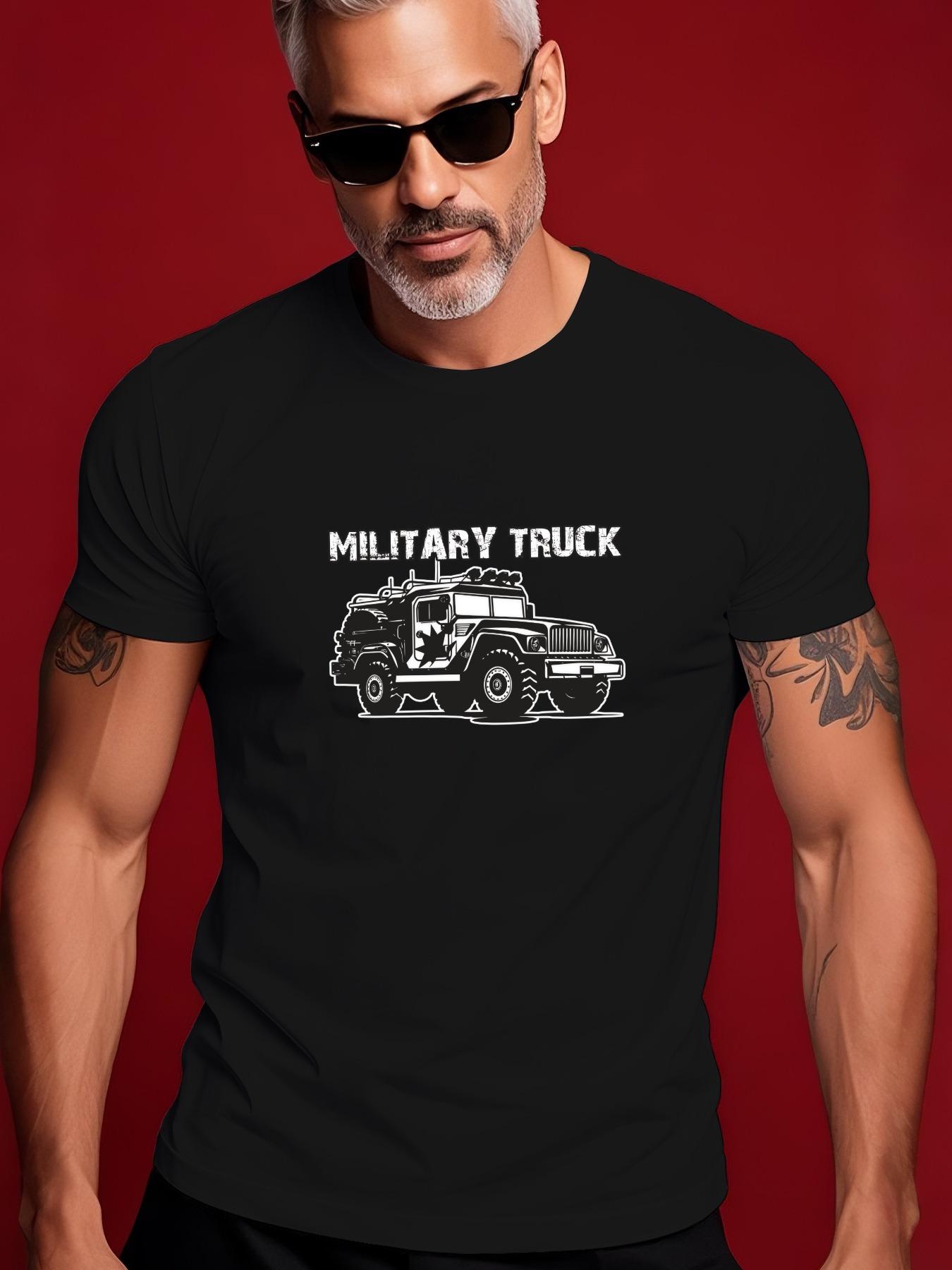 Military Truck Graphic Print Casual Tshirt - Summer Short... L