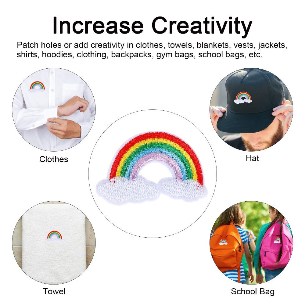 10 Stück Bunte Stoffflicken Regenbogenmuster Aufbügelflicken Aufnäher Kleidung Dekoration