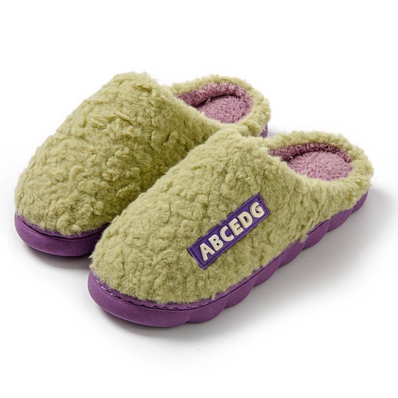 Women's Fuzzy Cotton Slippers - Warm, Lightweight, Soft Indoor Shoes with Fun Letter Design