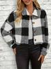 Plaid Pattern Button Front Teddy Coat All-match Long-sleeved Winter Warm Jacket Women's Clothing