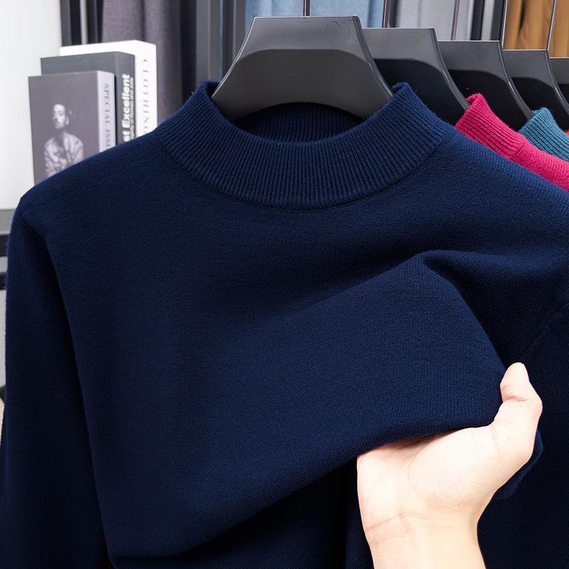 Men's Half-High Collar Wool Sweater - Warm, Versatile, Solid Color for Autumn/Winter