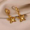 Lily Flower Pendant Hoop Earrings For Women Elegant Gold Color Geometry Heart Stainless Steel Hanging Earring Jewelry Party Gift