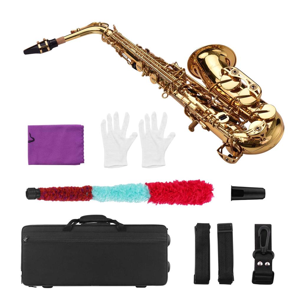 Btuty Eb Alto Saxophone Sax Brass Lacquered Gold 802 Key Type Woodwind Instrument with Padded Carry Case Gloves Cleaning Cloth Brush Sax Straps Reeds