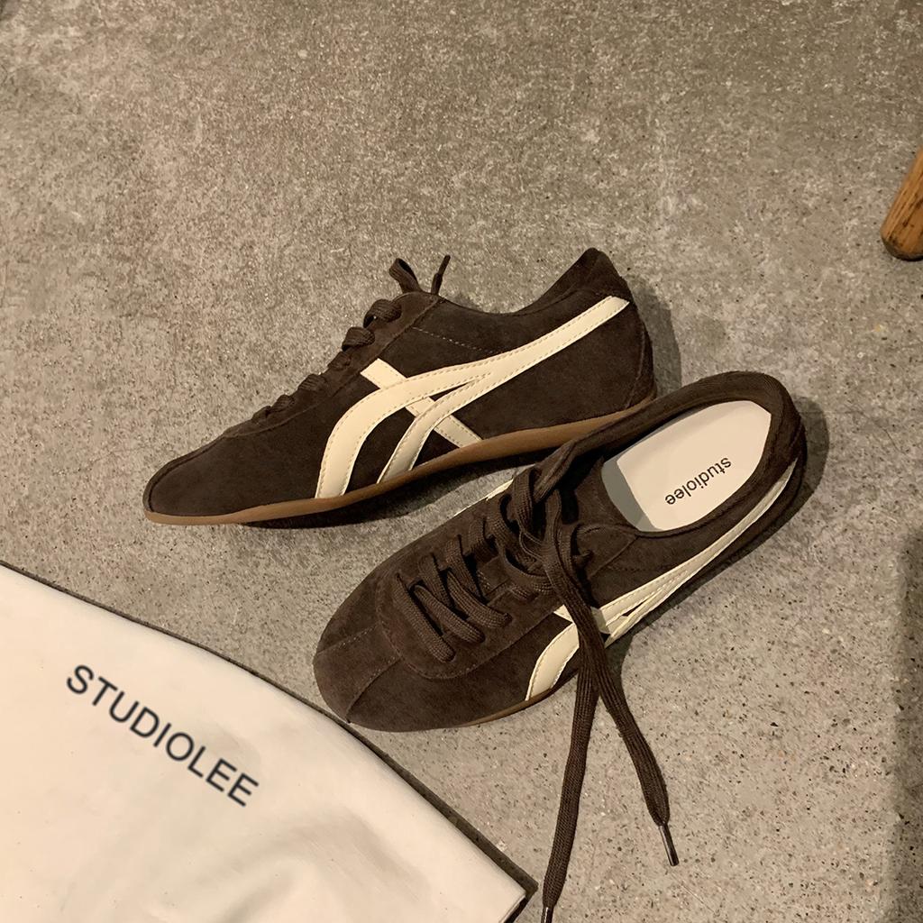 Cowhide Grape Ma Same Fashionable Contrasting Color Dexun Shoes Women's Lace-up Versatile Casual Sports Shoes College Style Forrest Gump Shoes