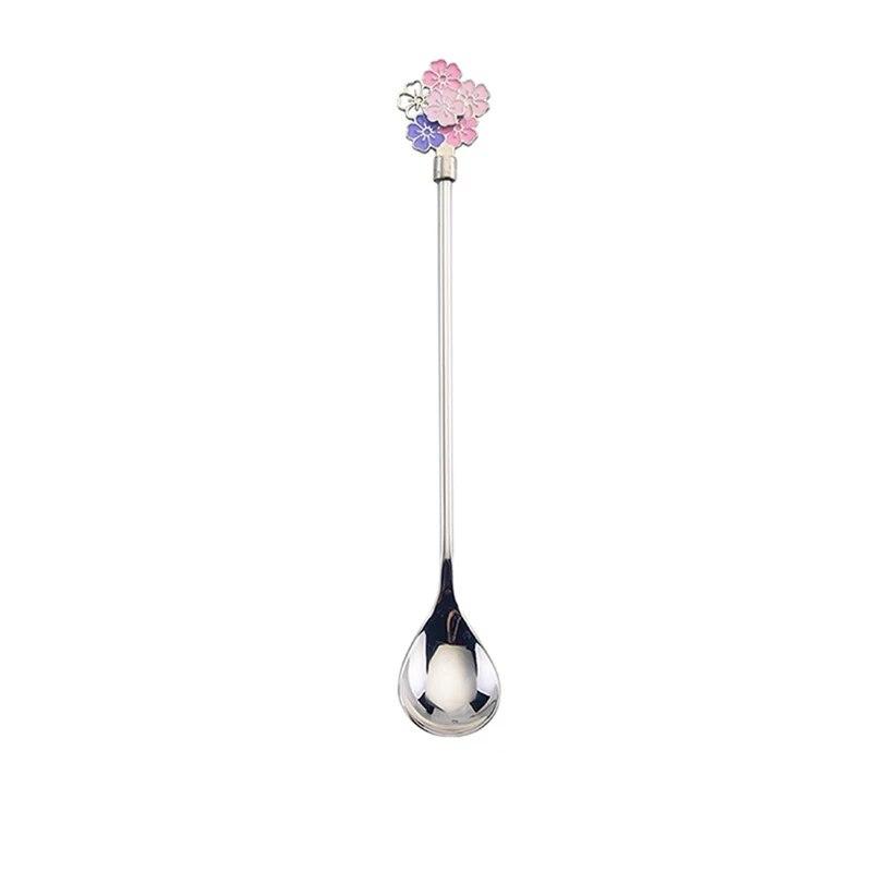 Mixing Spoon 304 Stainless Steel Spoon Home Dessert Spoon Drift Cherry Blossom Spoon Long Handle Spoon