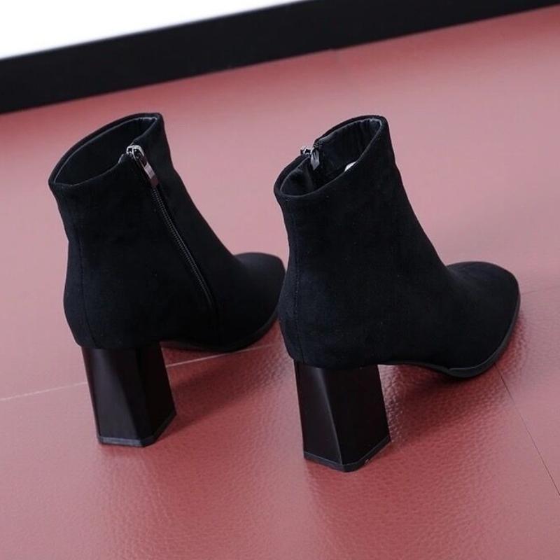 Fashion Heeled Ankle Boots for Women Autumn Winter Fleece-Lined Booties Trend 2025 Black Woman Short Shoes on Offer Large Size Warm Boot