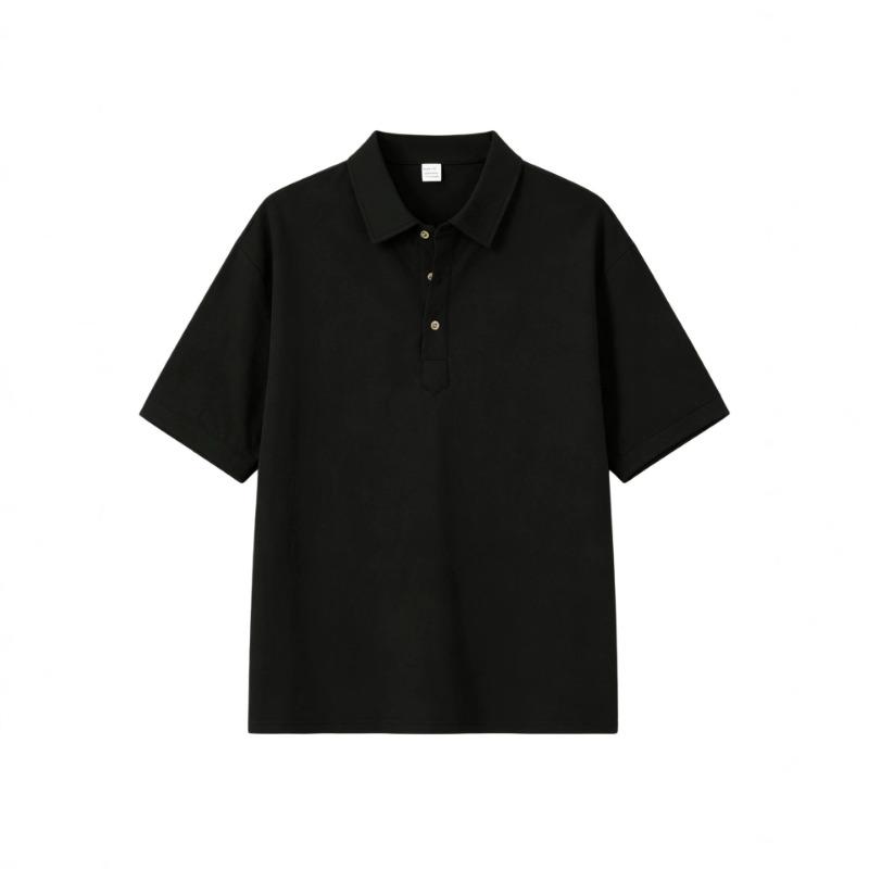 Men's Linen-Look Short Sleeve Polo Shirt Casual Button Placket Collared Top