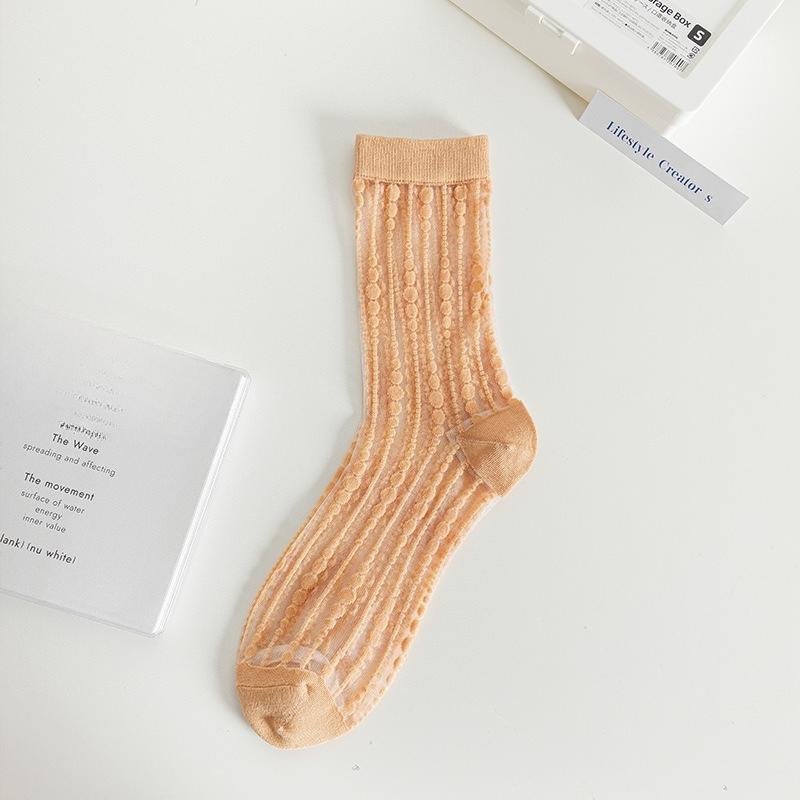 Female Spring and Summer Thin Lovely Polka Dot Rainbow College Wind Tube Glass Stockings