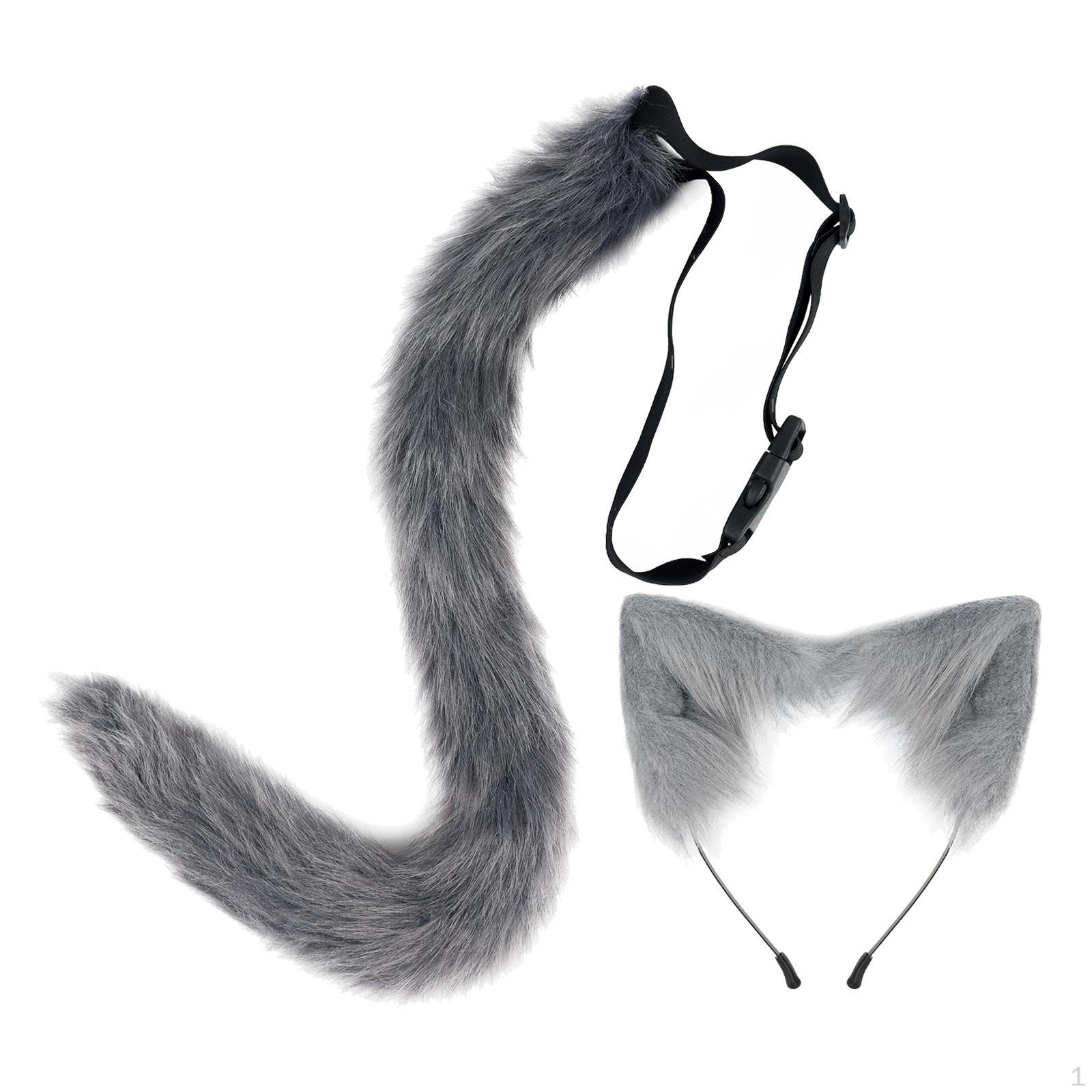 Набор ушей и хвоста из искусственного меха Животные Хэллоуин Косплей Костюм Ободок для ушей для Роли Grey