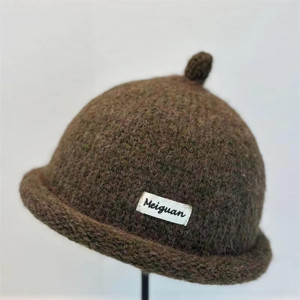 Solid Color Knitted Hat Turned-up Brim Melon-shaped Hat Minimalist Beanie Hat