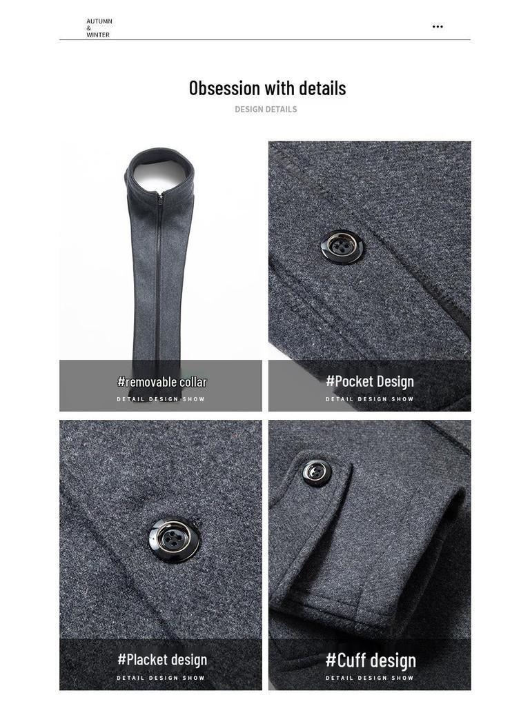 Pánský vlněný business kabát s odnímatelným dvouvrstvým límcem, podzimní/zimní zesílené bavlnou silné svrchní oblečení