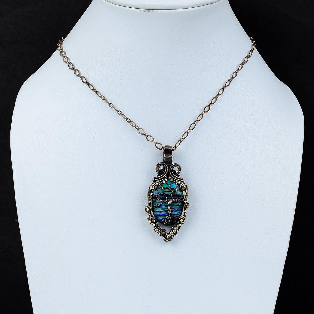Tree Of Life Rainbow Calsilica  Gemstone Pure Copper Wire Wrapped Handmade Pendant Jewelry