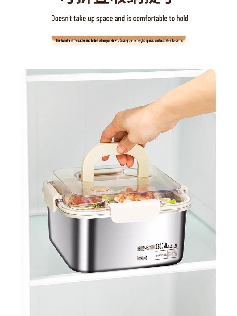 Portable 316 Stainless Steel Food-Grade Sealed Lunch Box with Lid for Fresh-Keeping and Picnic Use