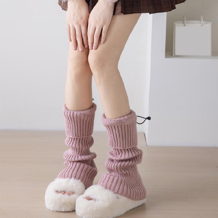 Solid Color Drawstring Leg Warmers for Women Girls Ribbed Knit Turn Cuff Boot Covers Socks for Ballet Dance Skating Yoga