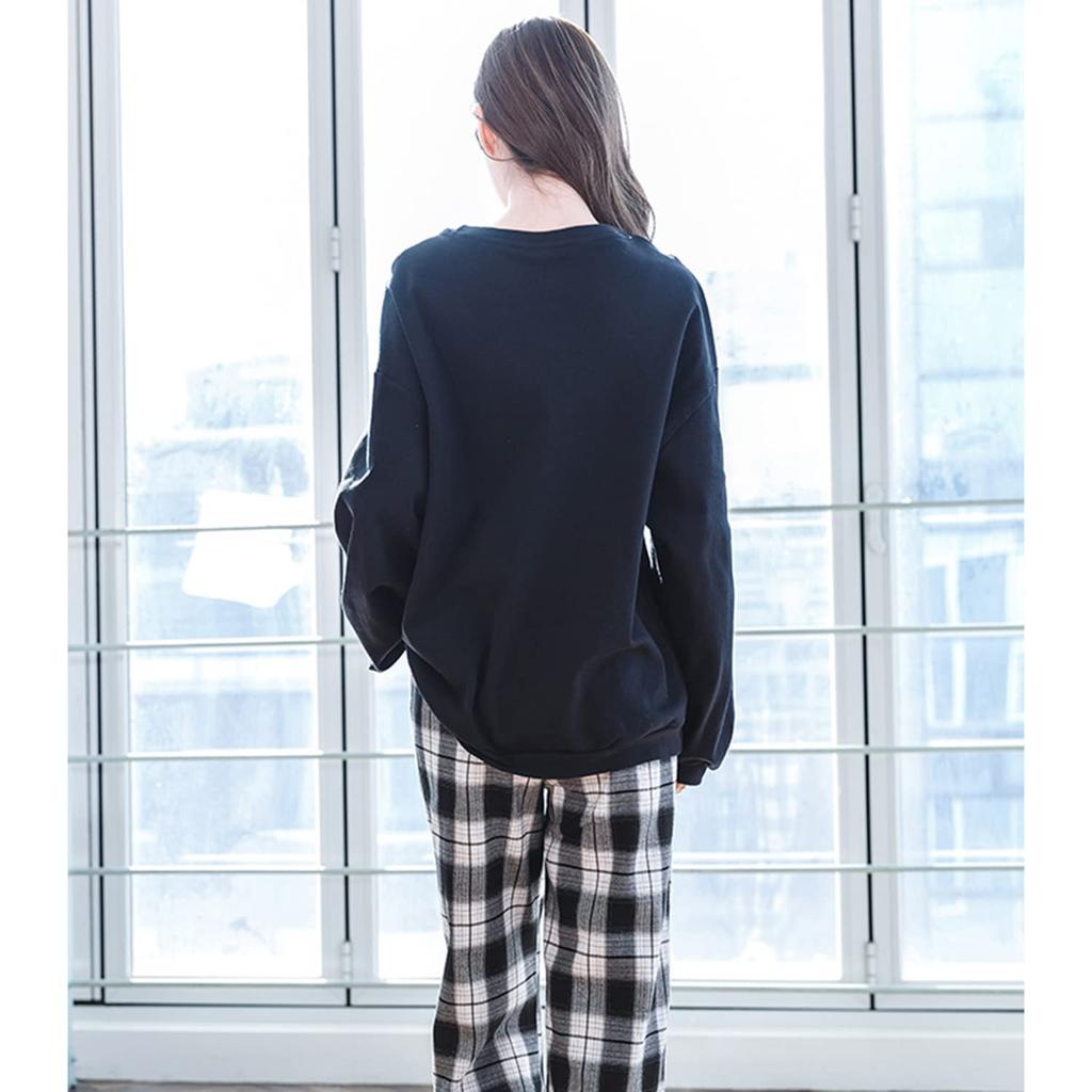 Mskikefly Loungewear Top Long Comfortable Comfortable for Sports and Comfortable Cotton Black Women's Pajamas, 2-Piece Set, & Pants, Sleeve,