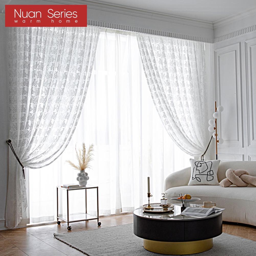 1 Pezzo Serie Nuan Pizzo Bianco Lavorato a Maglia Piccolo Floreale Chiffon Tenda per Soggiorno Camera da Letto Balcone Decorazione Casa