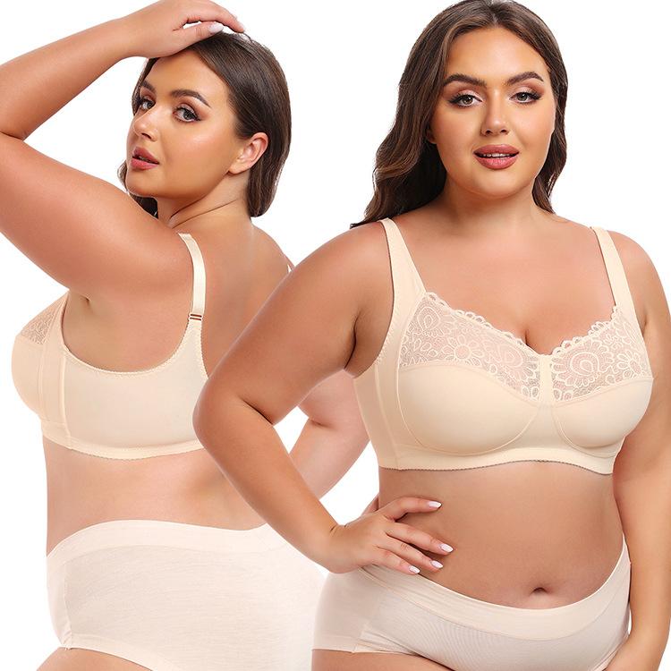 Wireless Oversized Lace Full Cup Bra, Plus Size Large Bust Comfortable Everyday Lingerie for Women
