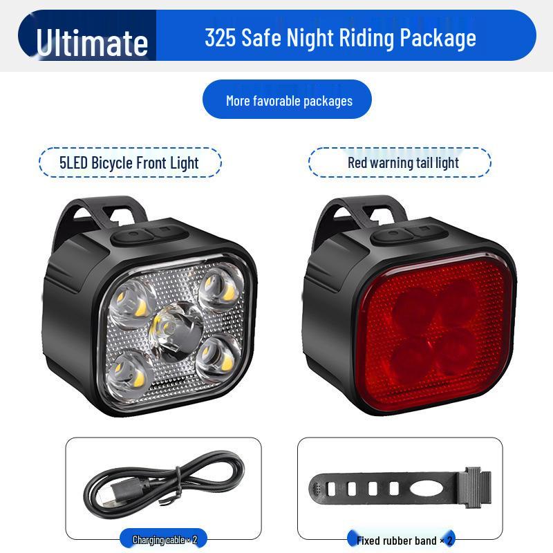 LED Mountain Bike Headlight & Taillight Set for Night Riding - Outdoor Cycling Safety Lights
