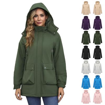 Veste de randonnée pour femme, décontractée, élégante, à capuche amovible, coupe-vent, chaude, manteau coupe-vent, manteau en coton