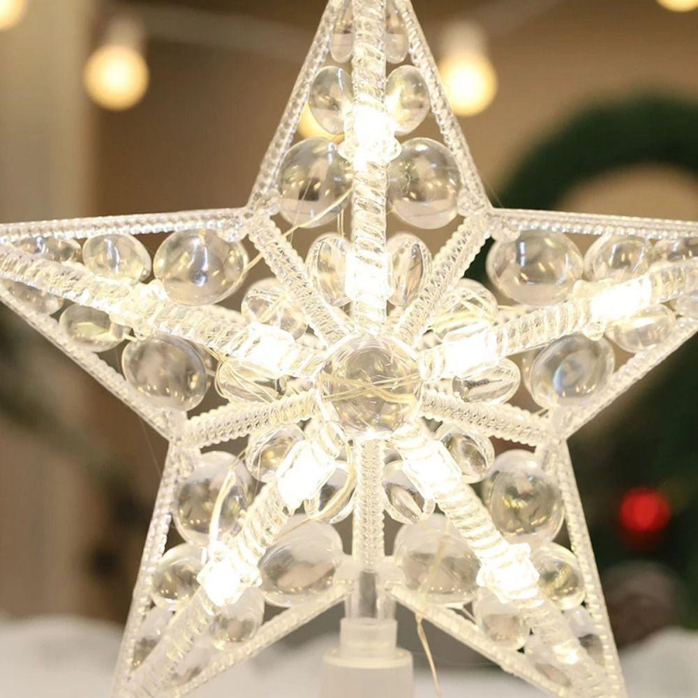Lighted LED Lighted Star Transparent Christmas Treetop Light Xmas Light Ornaments  Holiday