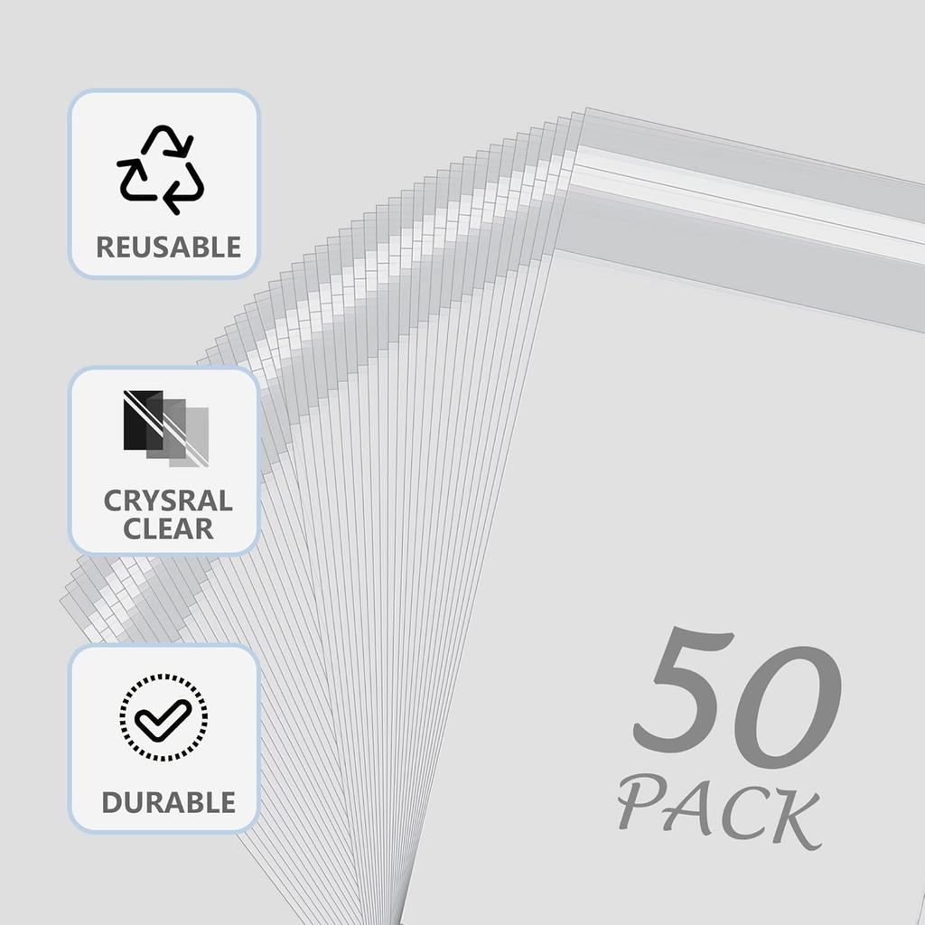 50 Pack Acid-Free Crystal Clear Sleeves Storage Bags for 8.5x11 Art Prints/Pictures/Photos/Framing Mat Mattes (Bag Size: 9"x11 3/7")