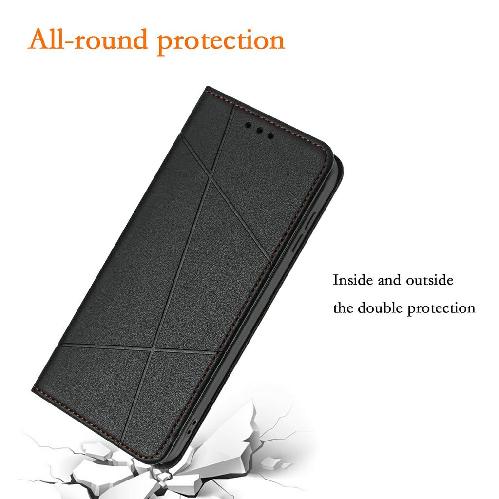 For Xiaomi Redmi Note 14 5G Wallet Case Line Imprinted Leather Stand Phone Cover with Wrist Strap