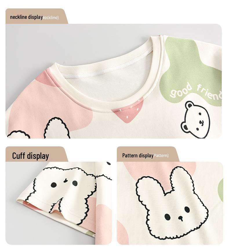 Women's Cartoon Cotton Nightgown with Bra Pads - Short Sleeve, 2024 Summer Style Pajamas