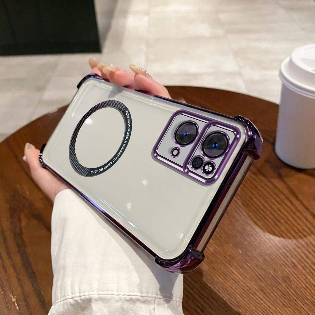 Case for OPPO Reno7 Pro 5G Clear Magnetic Casing Electroplated Lens Frame Phone Cover