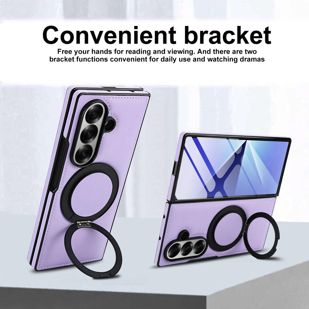 Suitable for Samsung Zfold7 6 5 Leather Pattern 360 Rotating Bracket Mobile Phone Case with Tempered Film Full Cover Anti Fall Shell