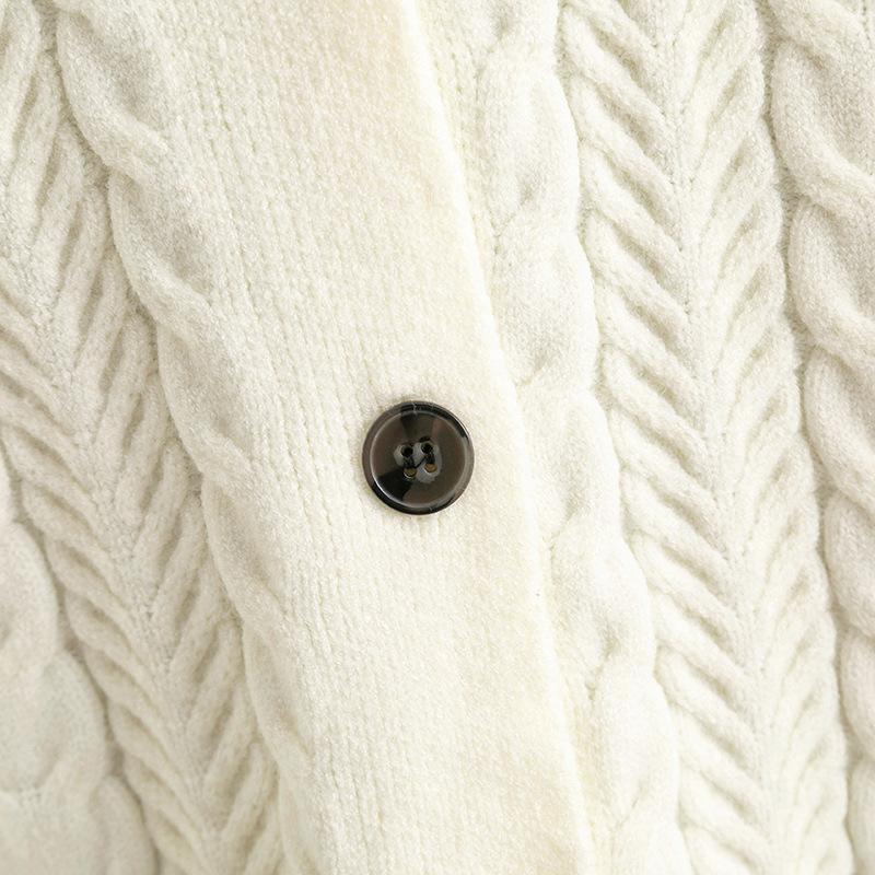 Autumn Winter Vintage Loose Long Sleeve Top Block Color Cardigan Pullover Knitwear Twists V-neck Sweater