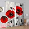 2Pcs,2D Plane Printing Curtain Popular Red Poppy Duo Versatile Fabric (Without Rod) Home Decor Ldeal For Season Home Decor For