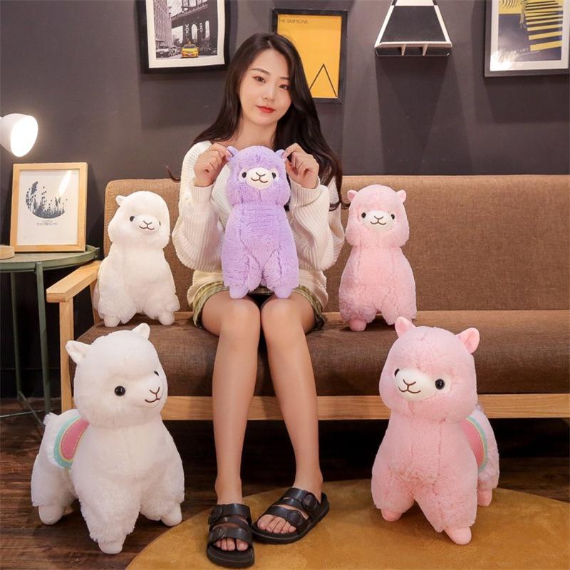 Peluche Grande y Lindo de Alpaca para Niñas, Suave y Abrazable, Muñeco de Cordero Relleno con Relleno de Algodón PP para Dormir o Abrazar, Rosa, Blanco y Morado