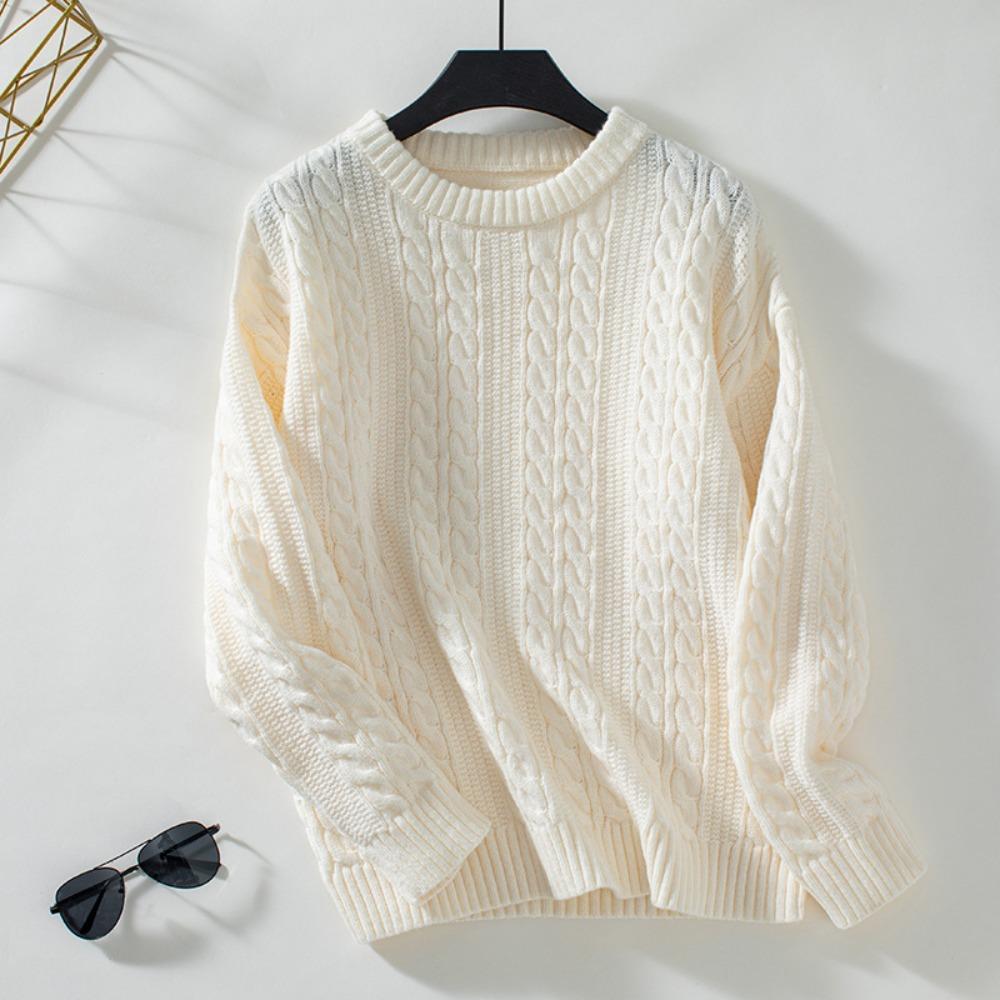 Women's Sweater Autumn and Winter Pullover Round Neck Loose Retro Twist Sweater for Women