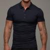 Men Casual Turn Down Collar Short Sleeve Button T-shirts Summer Male Solid Slim Workwear Office Tee Tops
