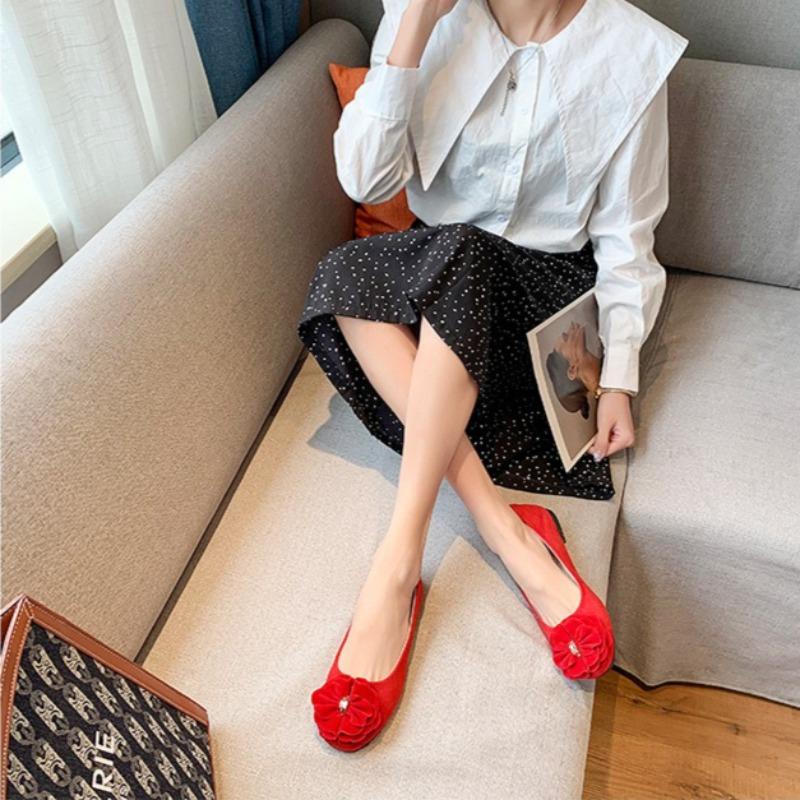 Fashion High Quality Women's Shoes Fashionable Flower Design Flat Shoes for Women Butterfly Knot Suede Single Shoes 43 Zapatos De Mujer