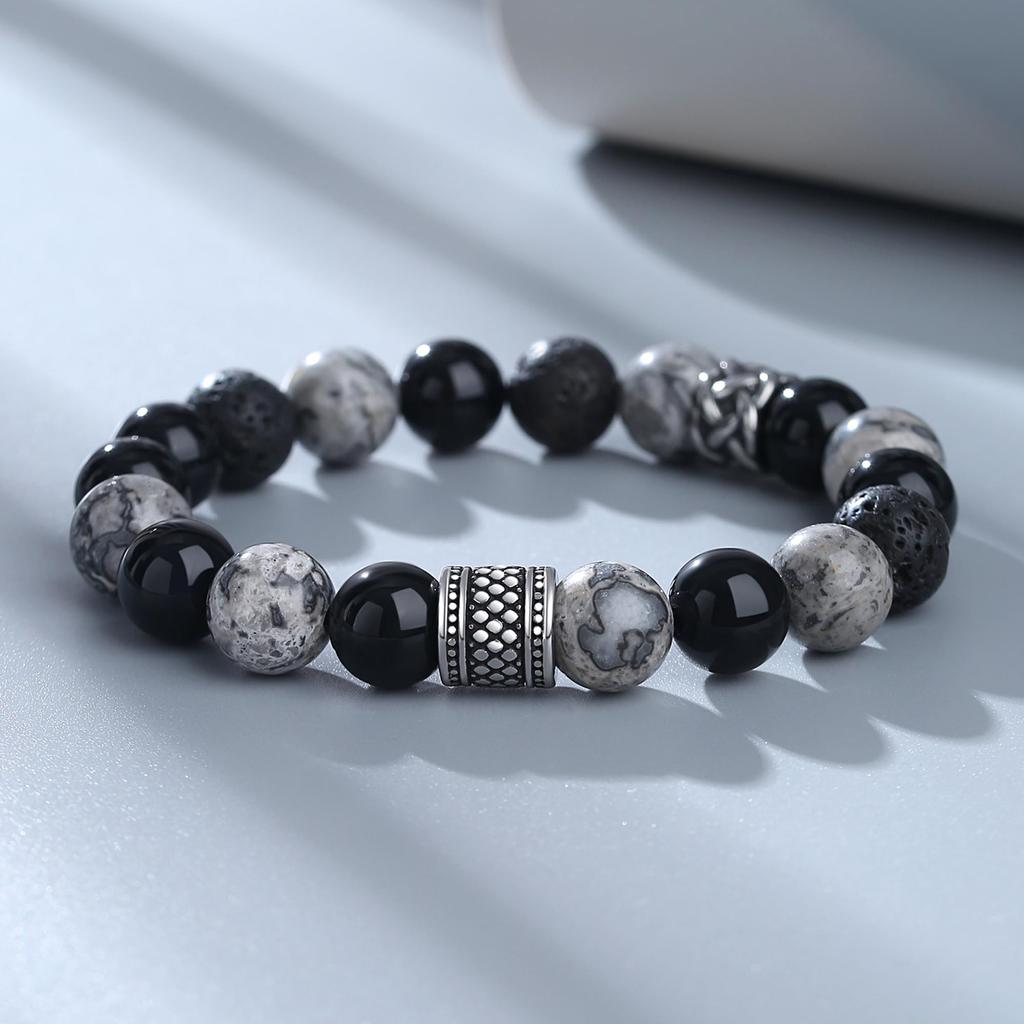 Pulseira Pedra Natural Pedra de Poder Obsidiana Pedra Vulcânica Pedra Mapa Natural Pedra de Nascimento Pulseira de Jade Grande para Homens Energia Fria Presente Popular