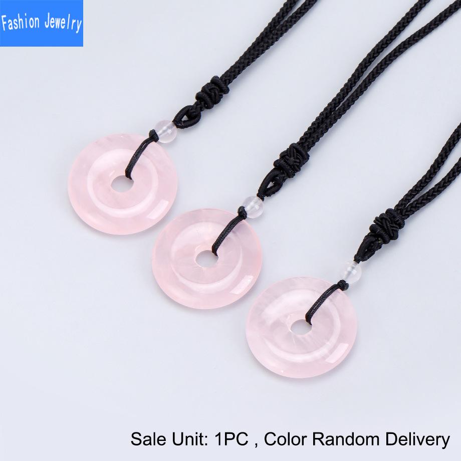 Natural crystal stone safety buckle pendant 30mm donut braided necklace fashion accessories
