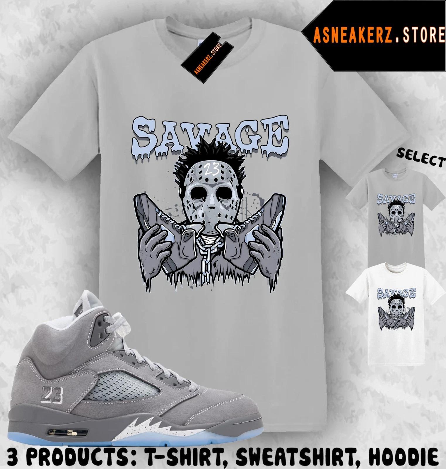 

Tee Shirt Matching AJ 5 Wolf Grey 2026 To Match Sneaker Savage Jason T shirt 4XL