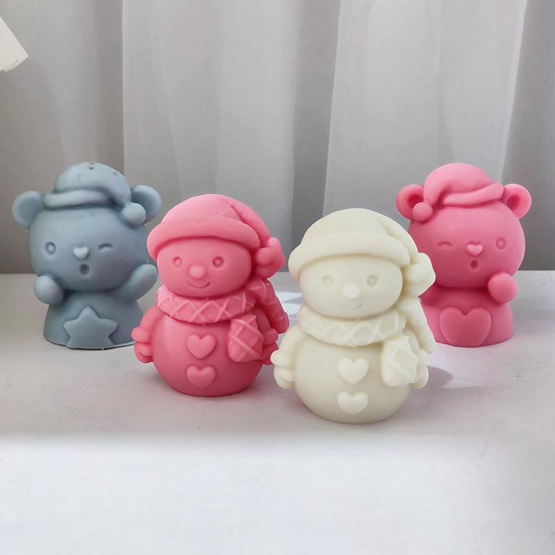 3D Bearded Santa Claus Candle Mold Snowman DIY Scented Candle Plaster Resin Mould Silicone Cake Making Tool Christmas Decor Gift