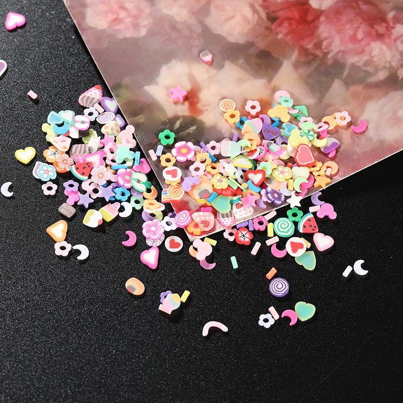Cartoon Polymer Clay Slices: Butterfly, Flower, Moon Shapes for DIY Nail Art Accessories.