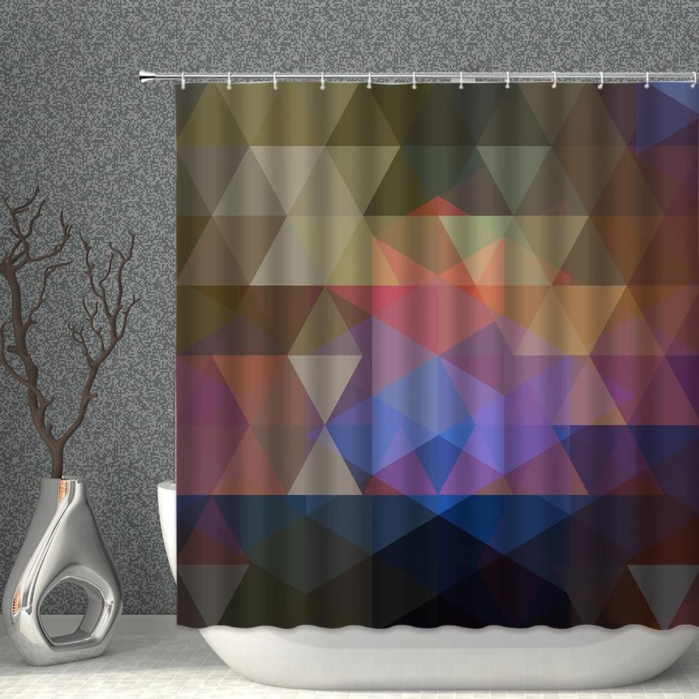 Colorful Geometry Shower Curtain Set Nordic Style Bath Curtains Waterproof Fabric Bathroom Screen Bathtub Home Decor With Hooks
