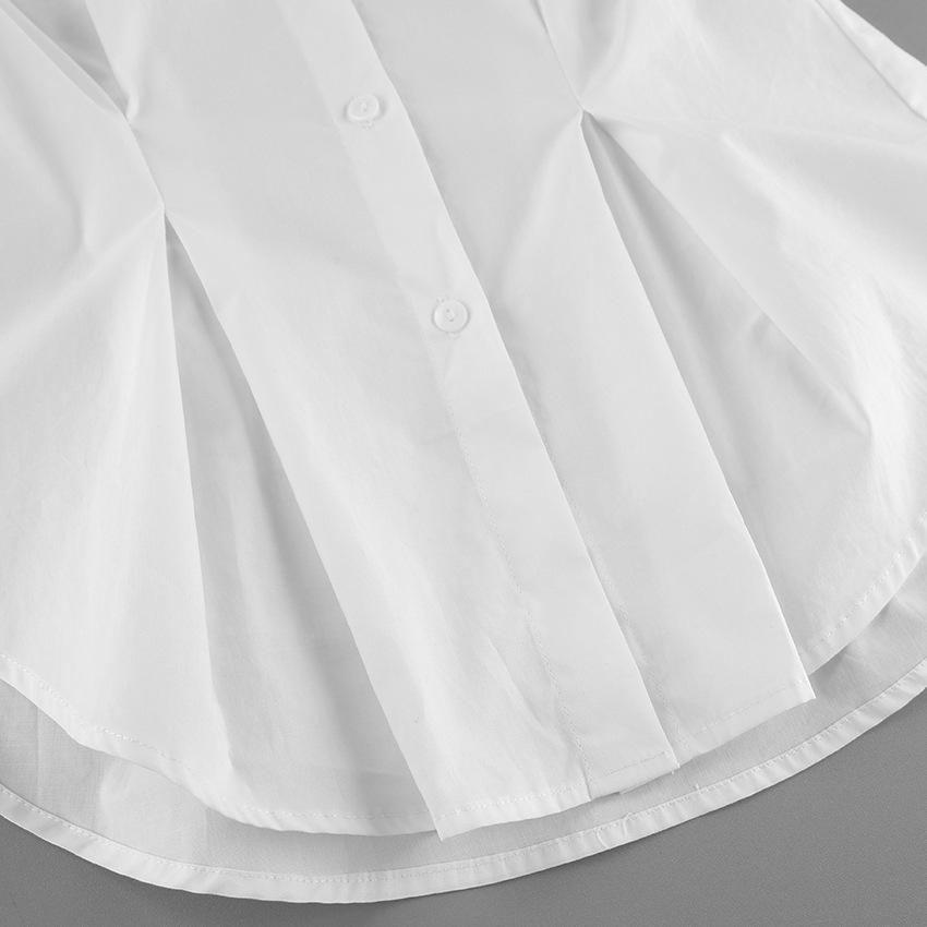 Women's Vintage Palace Style 100% Cotton Shirt Lapel Long Sleeve Pleated Waist Slim Fit Elegant Commuter Blouse