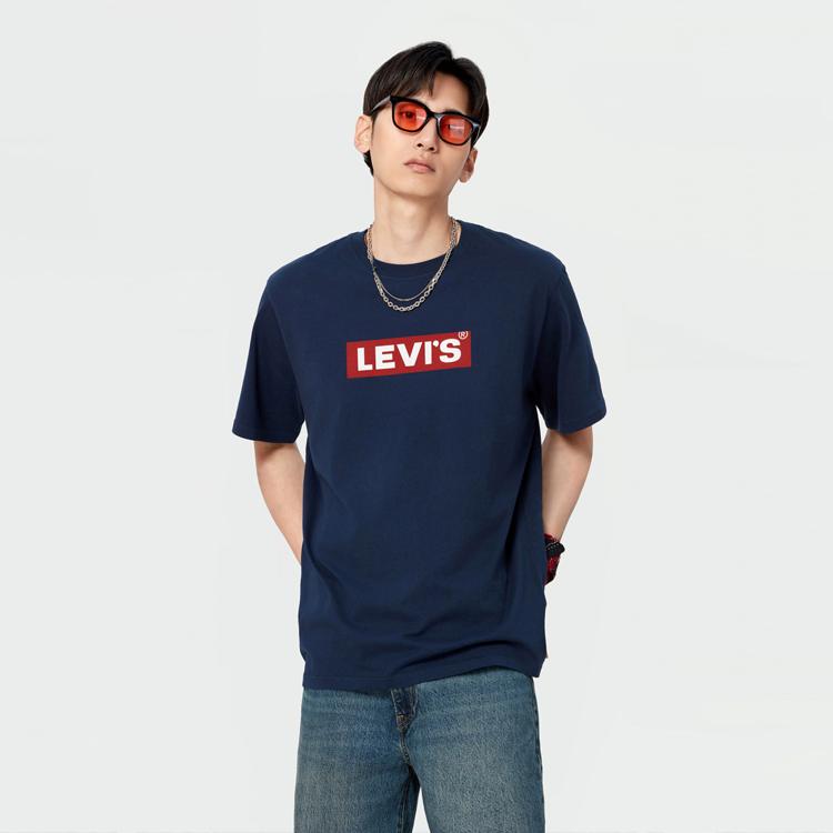 Levis Short Sleeve Pullover Letter Print T-Shirt Men Tops Blue 16143-0436
