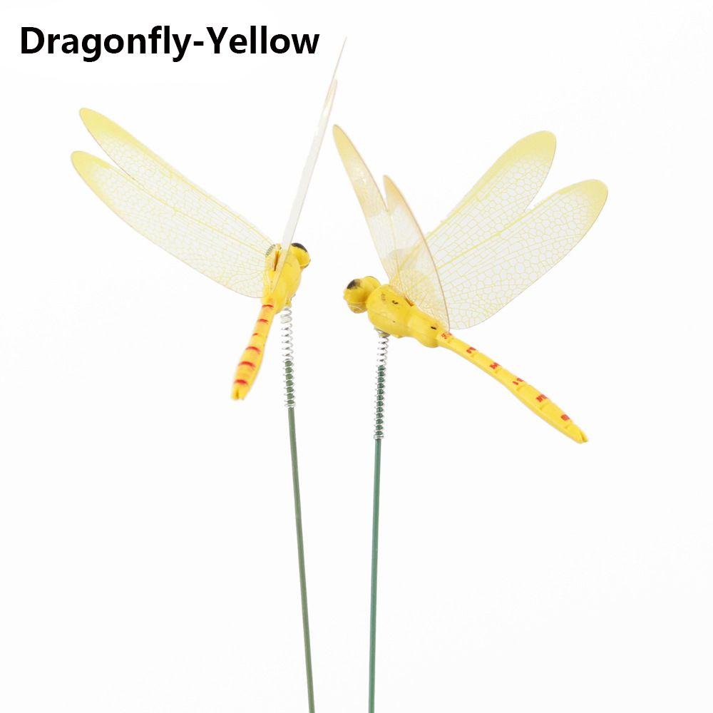 5/10PCS 3D Garden Decor Lawn Ornament With Stem Artificial Dragonfly Thin Stick Simulation Butterfly