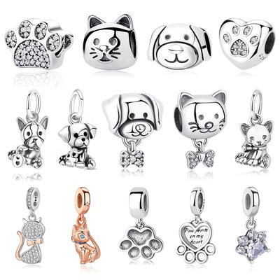 Original 925 Silver Charms Love Pets Dog Cat Paw Print Pendant Beads Fit Bracelets Necklaces Women DIY Jewelry