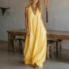 Ärmelloses Sommer-Maxikleid für Damen im Boho-Stil mit V-Ausschnitt, fließendem Muster, perfekt für Strandurlaub und Freizeit. Lässiges A-Linien-Kleid.