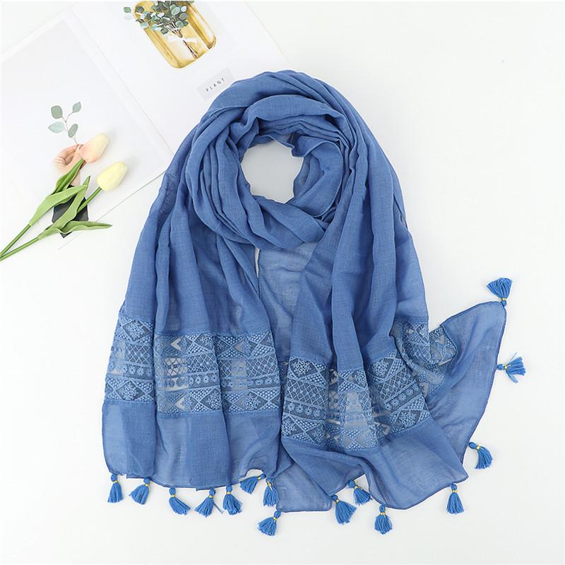 Spain Fashion Women Viscose Scarf Hollow Lace Floral Tassel Pashmina Hijab Shawls And Wraps Echarpe Foulards Femme 180*90Cm
