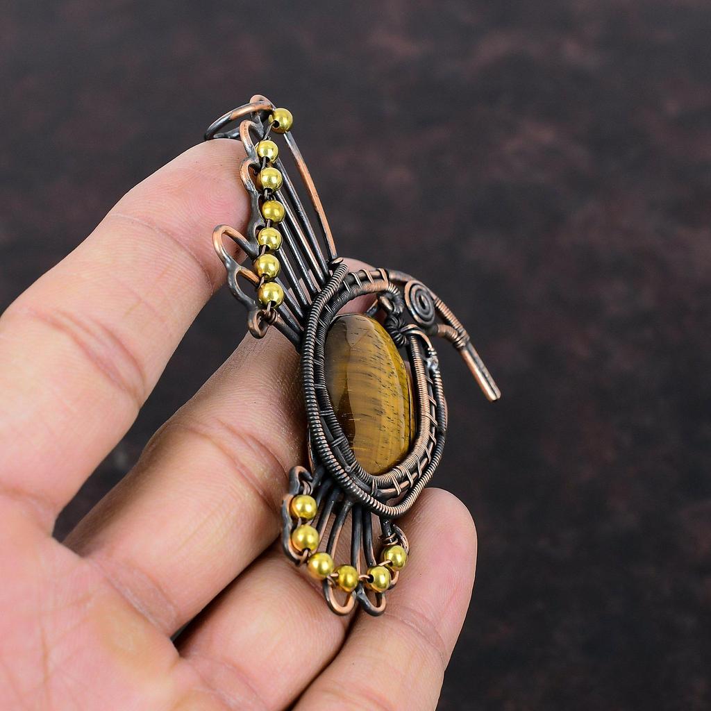 Tigerauge Anhänger Kupferdraht gewickelt Anhänger Vogel Anhänger Unikat Kupfer Design Schmuck Handarbeit stylischer Anhänger Edelstein Schmuck als Geschenk