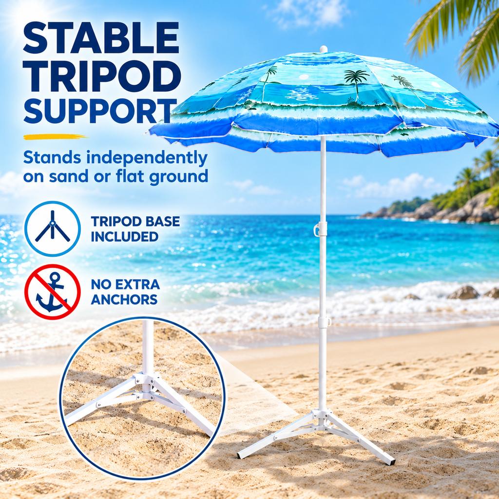 Adult Beach Umbrella with PA++++ Sun Protection, Windproof and Rainproof